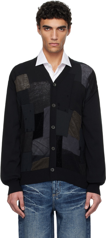 Photo: Junya Watanabe Black Multi Fabrics Mix Intarsia Pattern Cardigan
