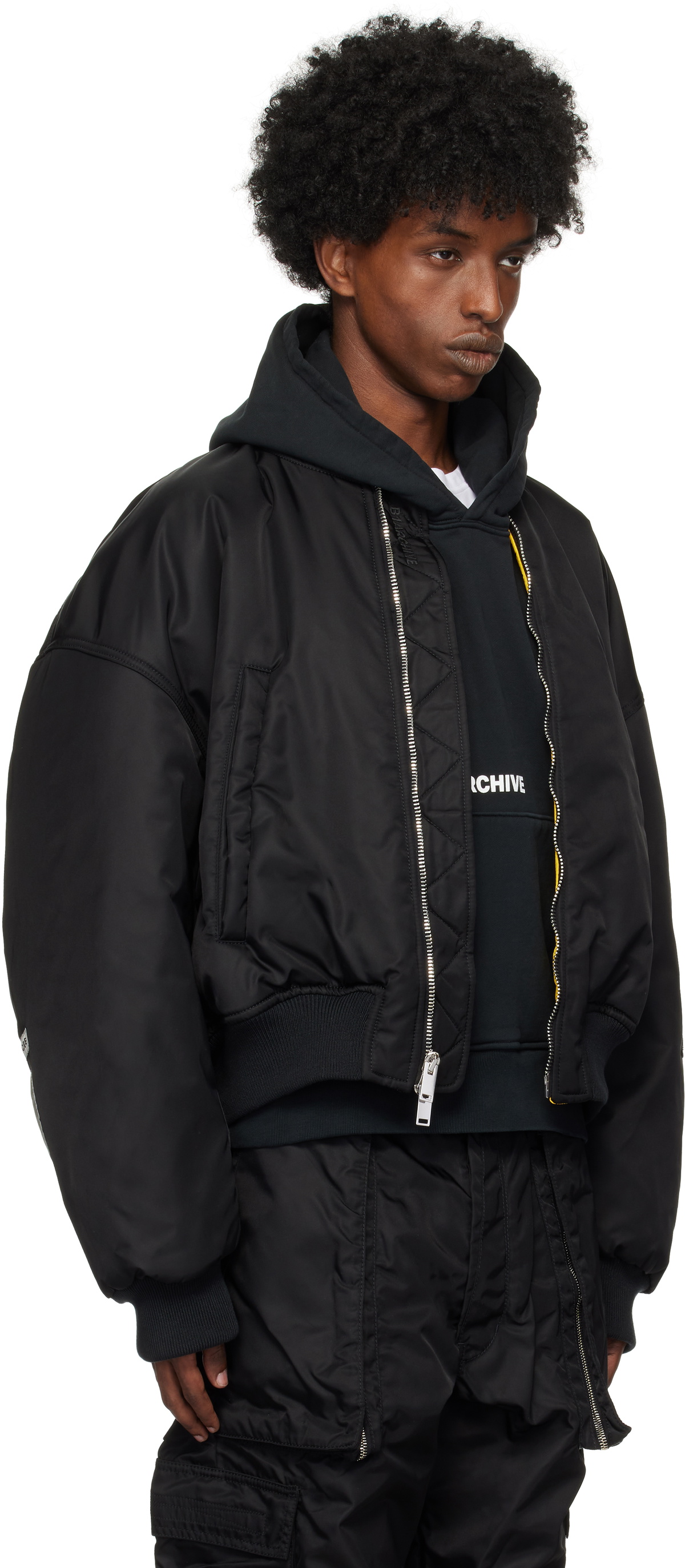 ジャケット・アウター ALMOST BLACK bomber jacket 16AW ARCHIVE B1ARCHIVE Black Cropped Oversized Bomber Jacket B1ARCHIVE