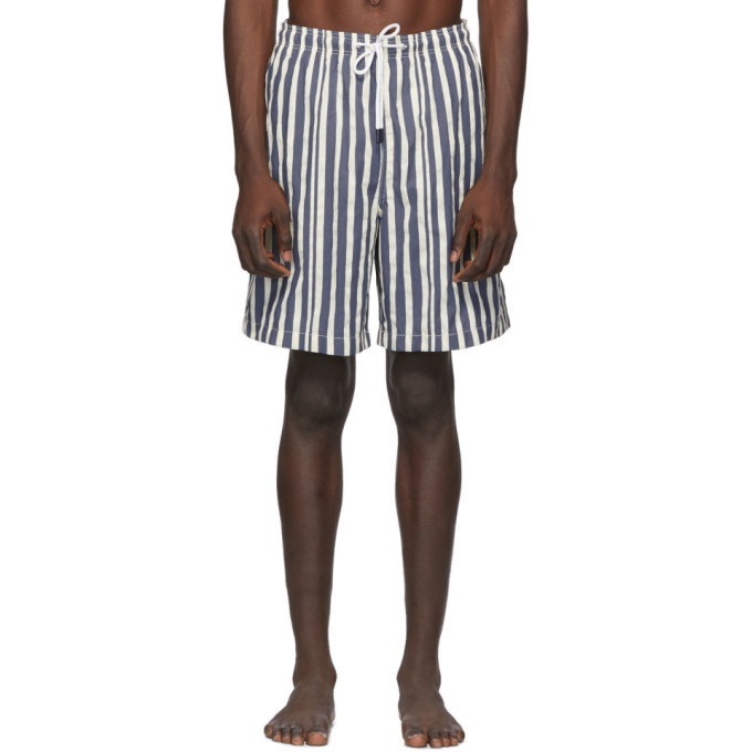 Photo: Solid and Striped Blue and White Stripe The Long Classic Swim Shorts