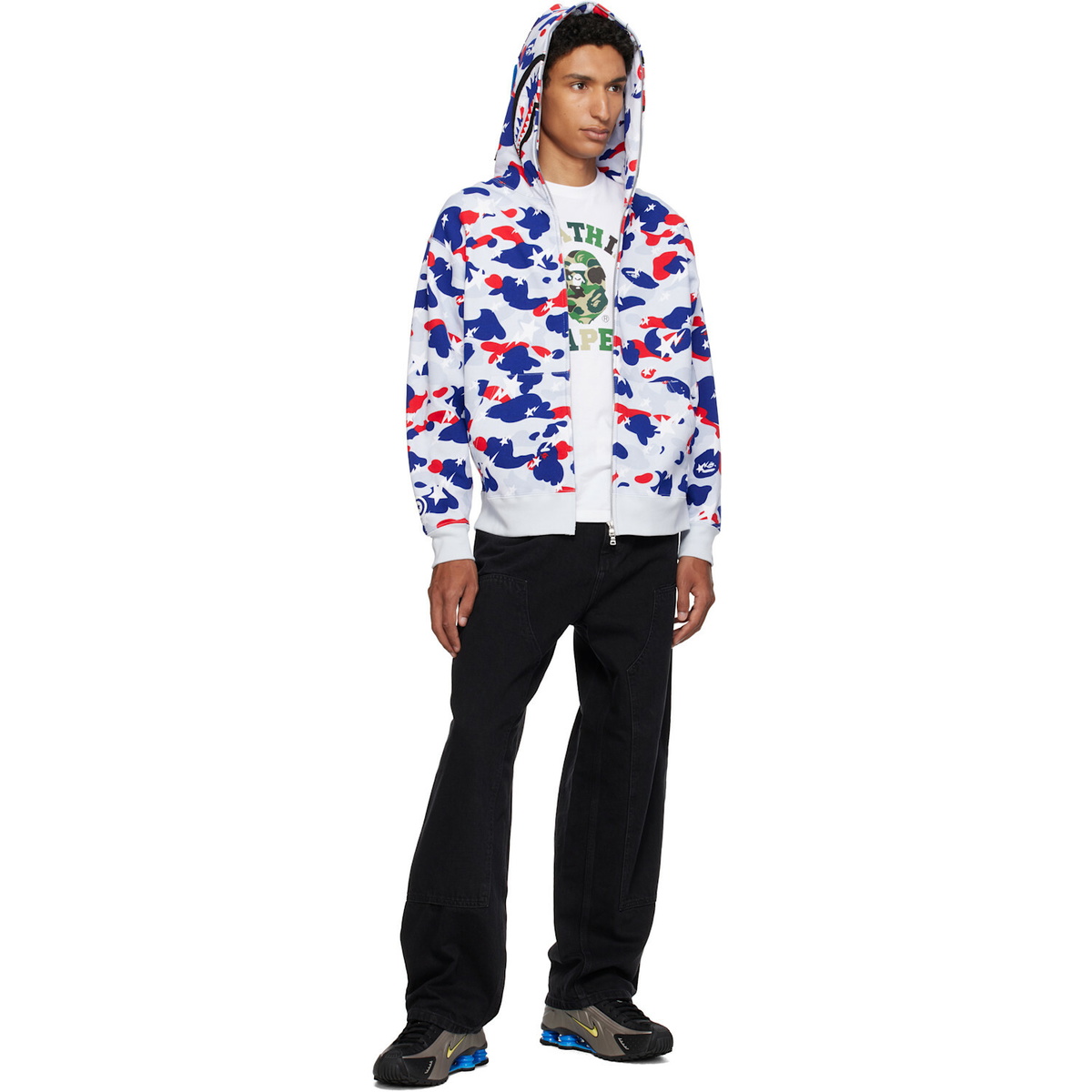 BAPE White & Blue STA Strike Camo Shark Full Zip Hoodie