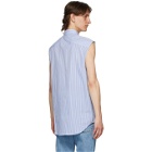Helmut Lang Blue and White Striped Sleeveless Shirt