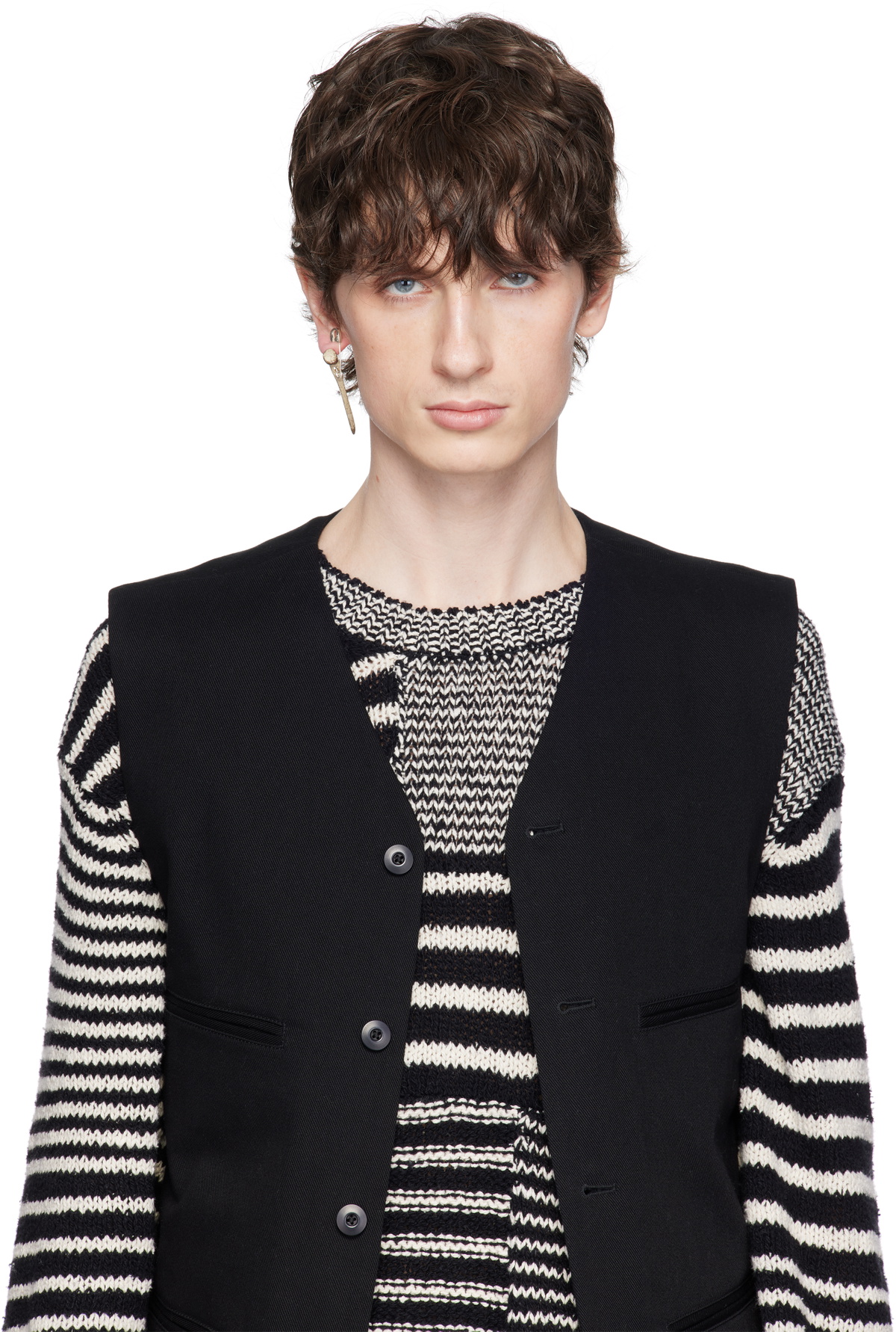 CARNET-ARCHIVE Silver Nail & Safety Pin Single Earring