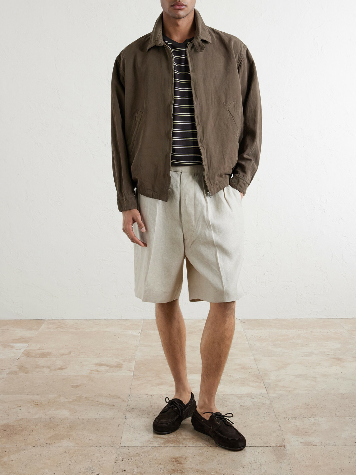 Kaptain Sunshine - Striped Cotton-Jersey T-Shirt - Brown