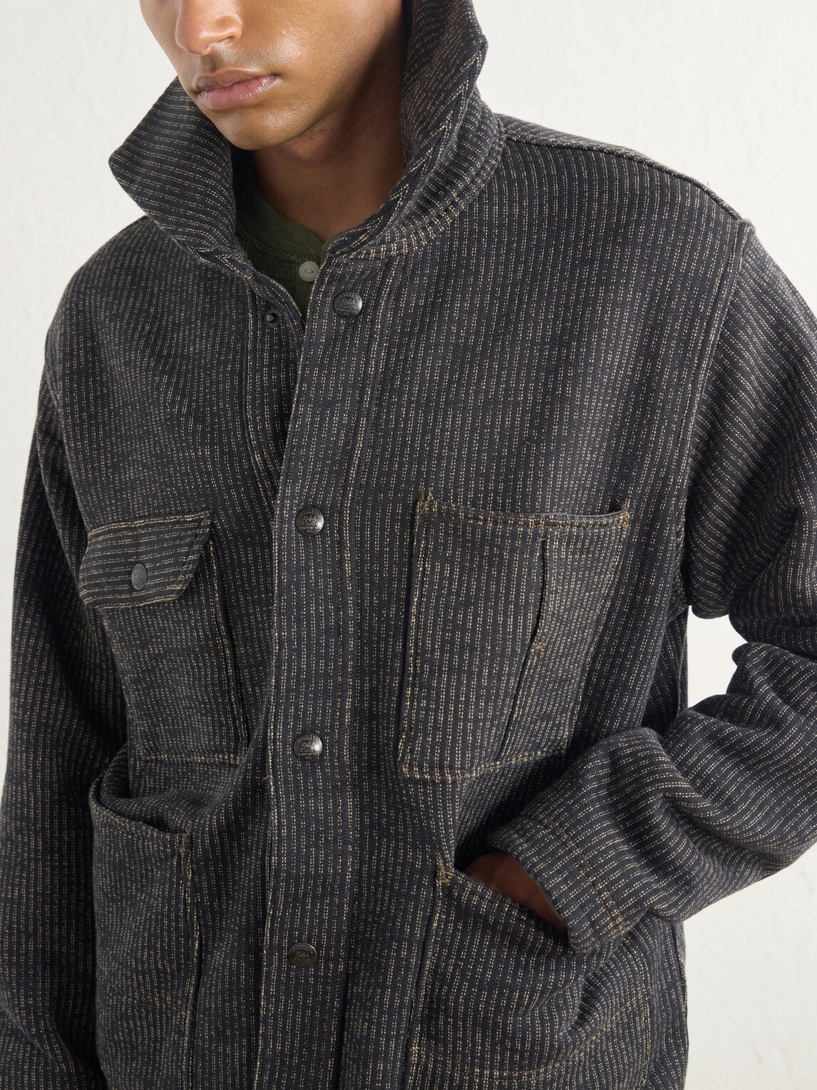 RRL - Charles Striped Cotton-Blend Fleece Jacket - Gray