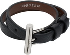 McQueen Black T-Bar Double Wrap Bracelet