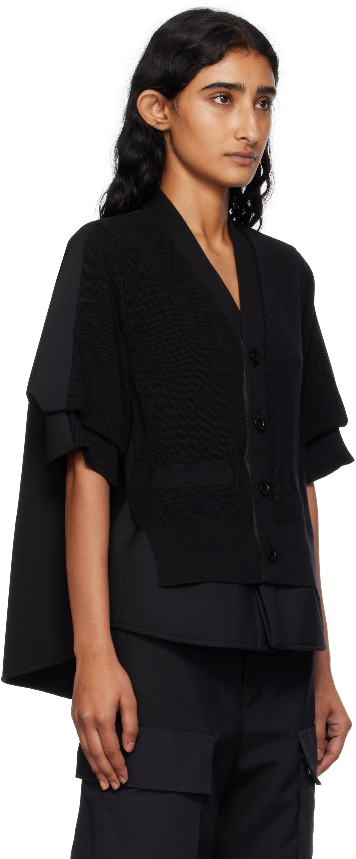 sacai Black Suiting Mix Knit Cardigan Sacai