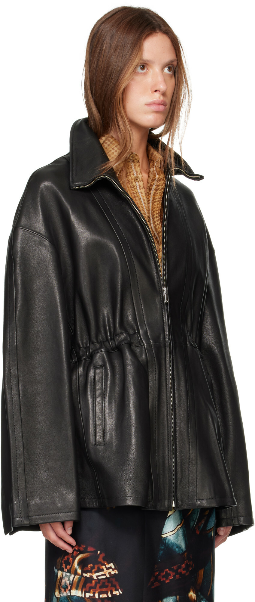 Nour Hammour Black Passage Funnelneck Leather Jacket