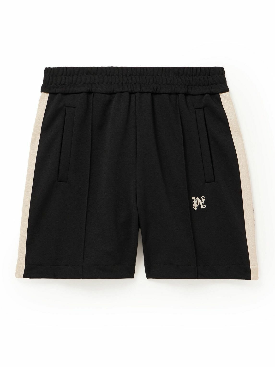 Photo: Palm Angels - Wide-Leg Logo-Embroidered Striped Jersey Shorts - Black