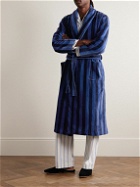 Derek Rose - Aston 36 Striped Belted Cotton-Blend Velour Robe - Blue