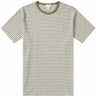 Sunspel Men's Classic Crew Neck T-Shirt in Hunter Green/White Stripe