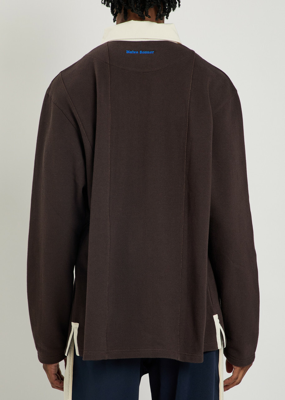 Wales Bonner City Logo Piqué Stretch-cotton Polo Shirt Dark Brown