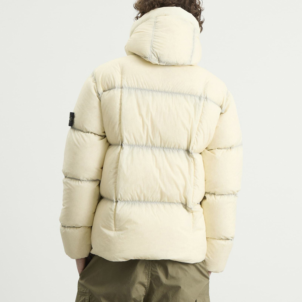 Stone Island Men's Seam Faded Light Nylon Tela Down Jacket in Ivory