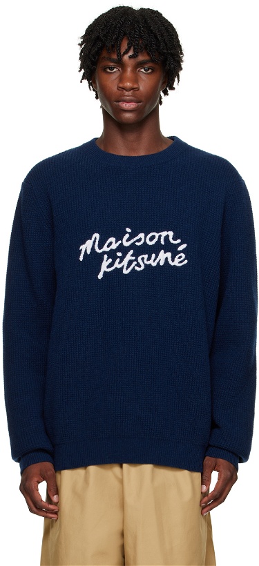 Photo: Maison Kitsuné Blue Handwriting Sweater