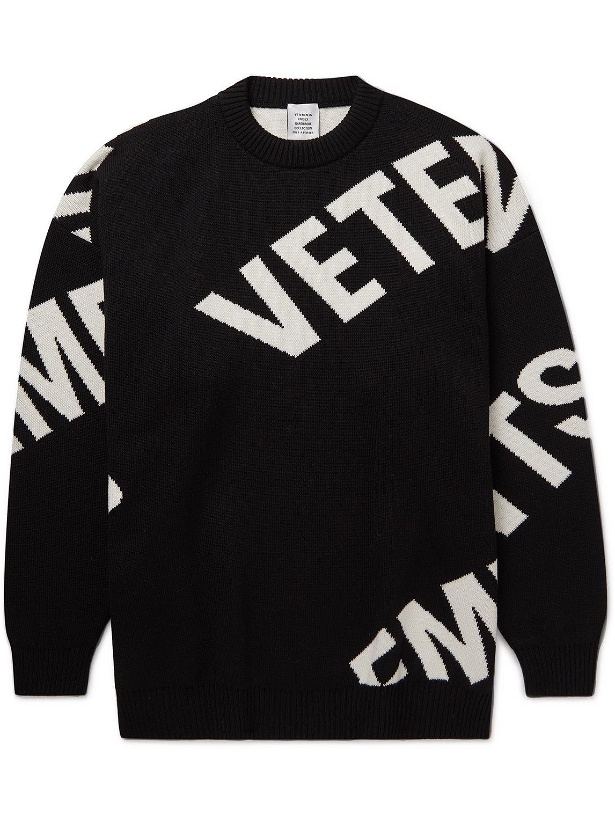 Photo: VETEMENTS - Oversized Logo-Jacquard Merino Wool Sweater - Black