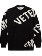 VETEMENTS - Oversized Logo-Jacquard Merino Wool Sweater - Black