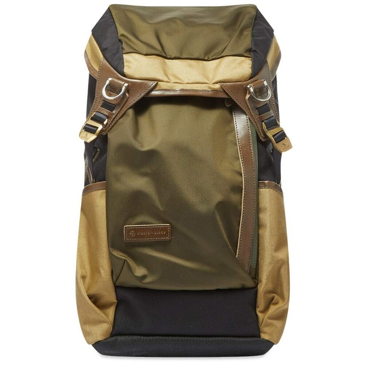 Photo: Master-Piece Men's Potential Leather Trim Backpack in Olive