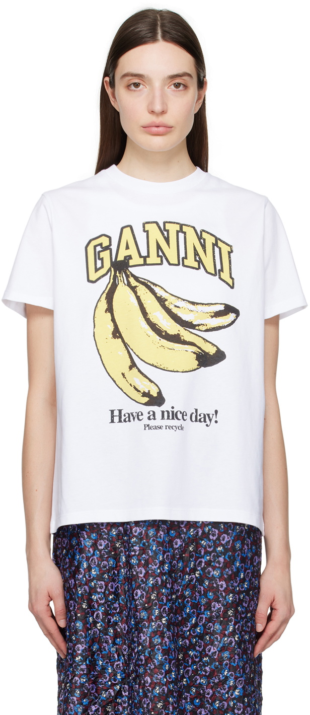 GANNI White Banana T-Shirt GANNI