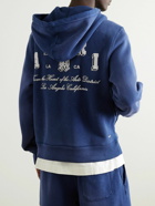 AMIRI - Logo-Print Distressed Cotton-Jersey Zip-Up Hoodie - Blue