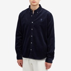 AMI Paris Men's Corduroy Tonal Heart Button Down Shirt in Navy Blue