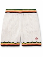 Casablanca - Straight-Leg Logo-Appliquéd Striped Crocheted Cotton Shorts - White