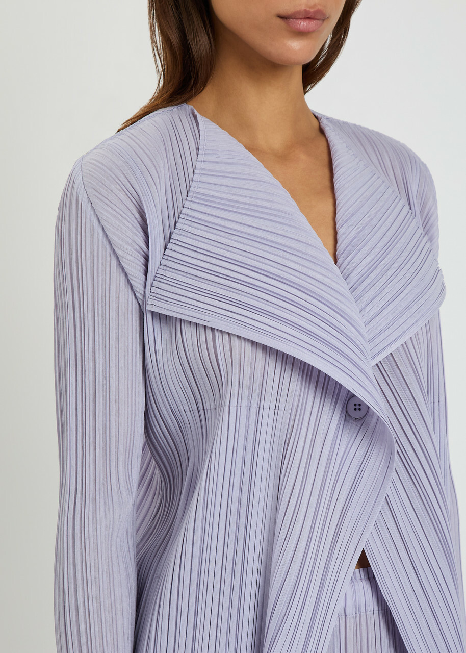 Pleats Please Issey Miyake Pleated Woven Cardigan Light Purple