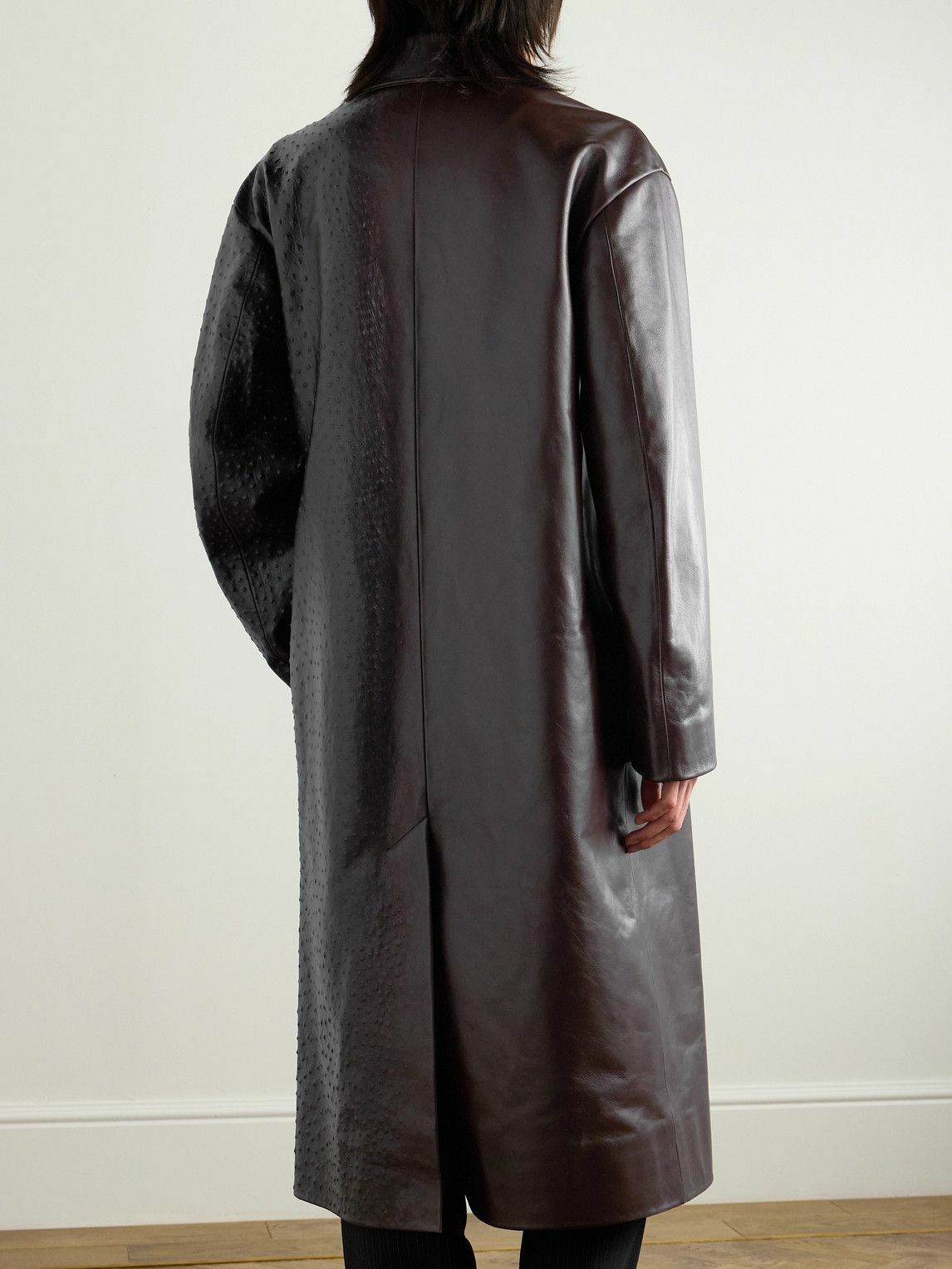 LOEWE - Oversized Dégradé Ostrich-Effect Leather Coat - Brown