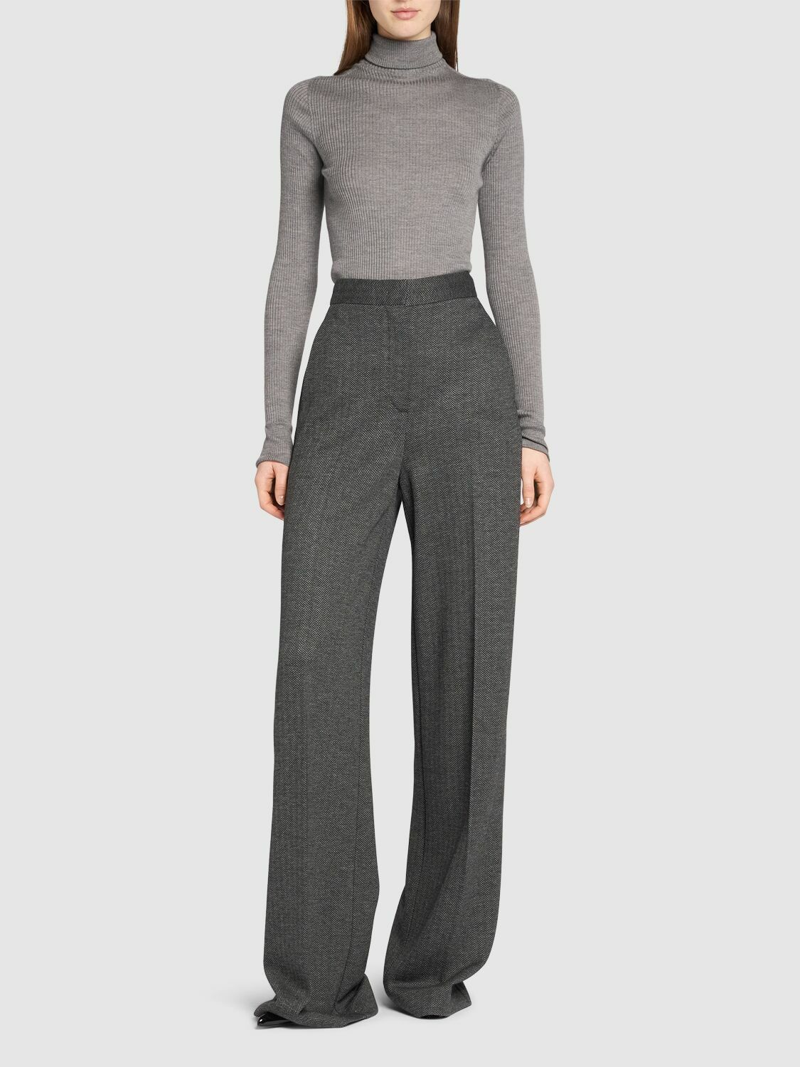 MAX MARA Angora Wool Blend Jacquard Wide Pants