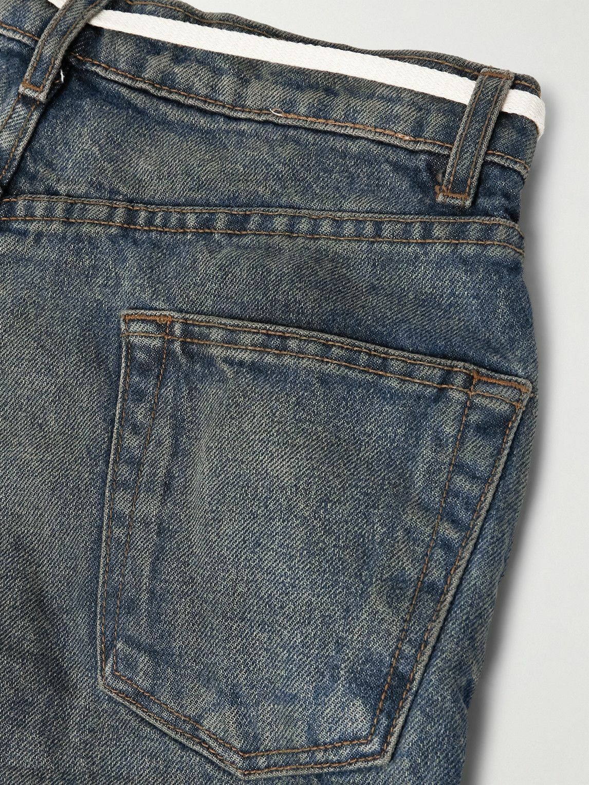 RRR123 - Fathers Engine Slim-Fit Straight-Leg Belted Distressed Jeans - Blue