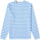 Armor-Lux Men's 59654 Long Sleeve Organic Stripe T-Shirt in Milk/Royal Blue