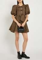 Ganni Gingham Crinkled Taffeta Mini Skirt Dark Brown