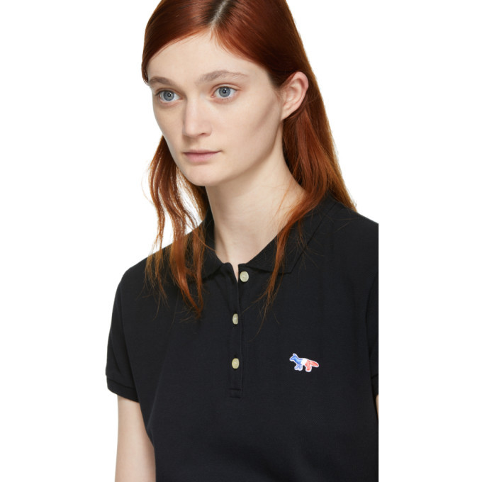 Maison Kitsune Black Tricolor Fox Patch Polo Maison Kitsune