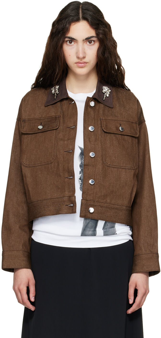 Simone Rocha Brown Cropped Utility Denim Workwear Jacket