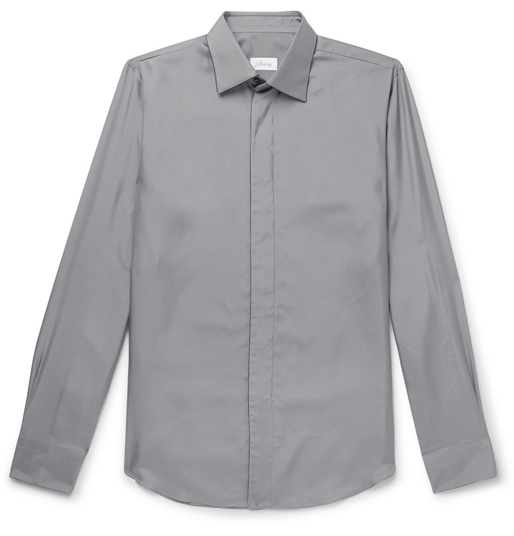 Photo: Brioni - Slim-Fit Silk Shirt - Gray