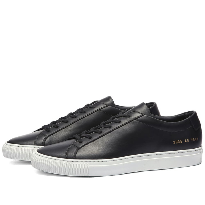 Photo: Woman by Common Projects Women's Original Achilles Low White Sole Sneakers in Black