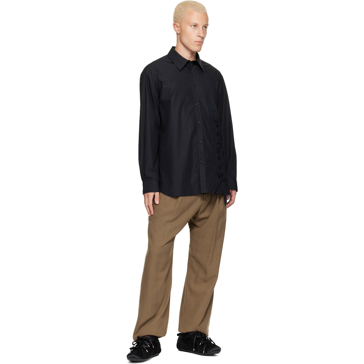 Simone Rocha Black Lace Up Hem Easy Shirt