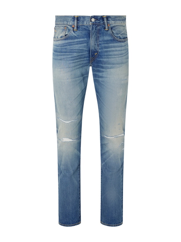 Photo: RRL - Distressed Slim-Fit Jeans - Blue