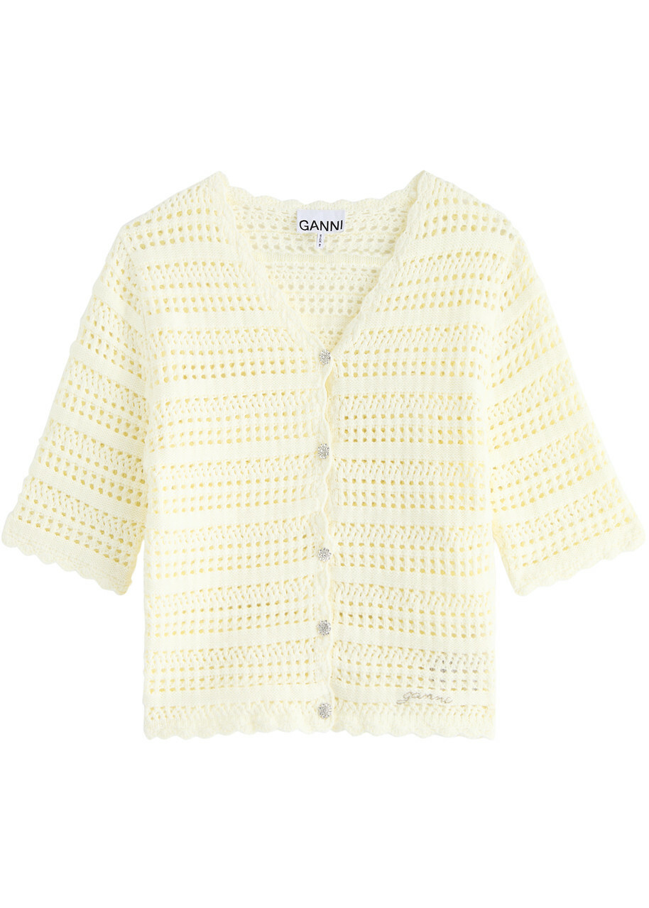 Ganni Open-knit Cotton Cardigan Off White GANNI