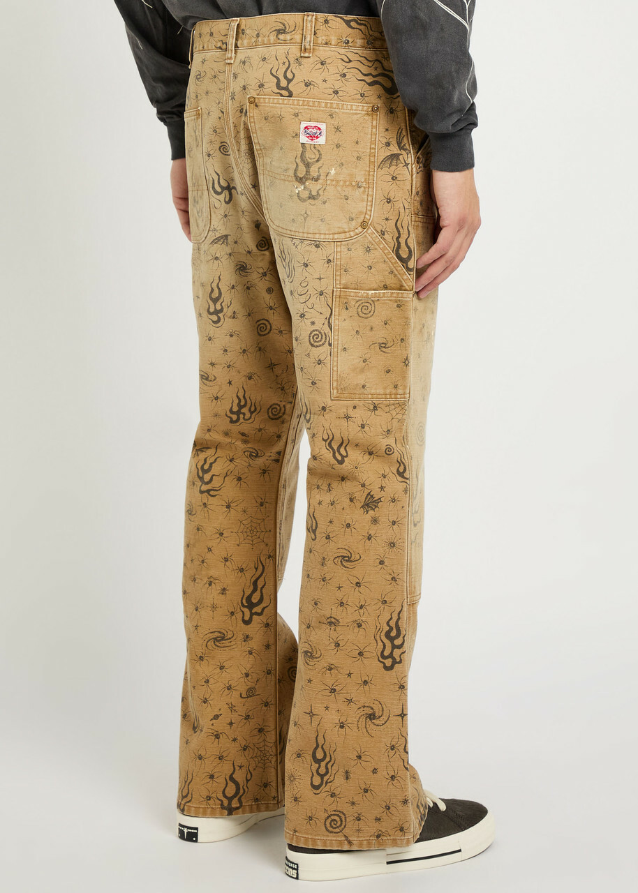 Saint Mxxxxxx Dr. Woo Printed Straight-leg Canvas Trousers Beige