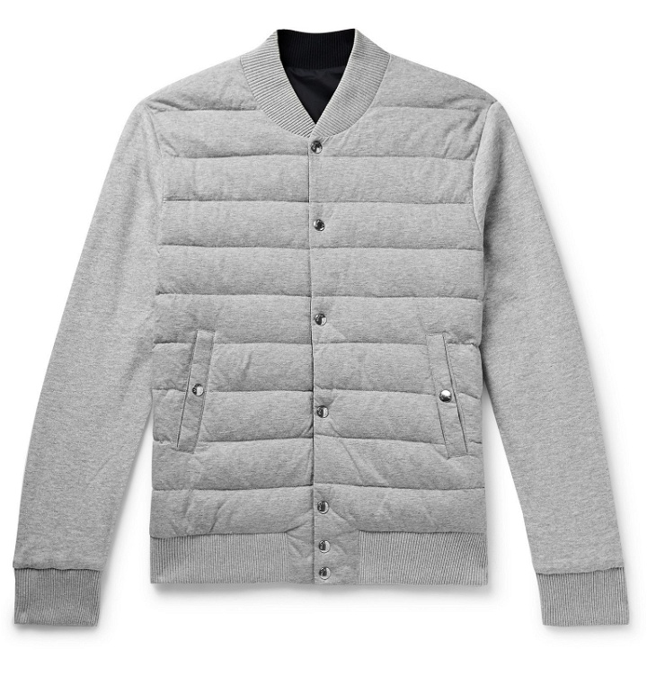 Photo: Moncler - Reversible Mélange Cotton-Jersey and Shell Down Bomber Jacket - Blue