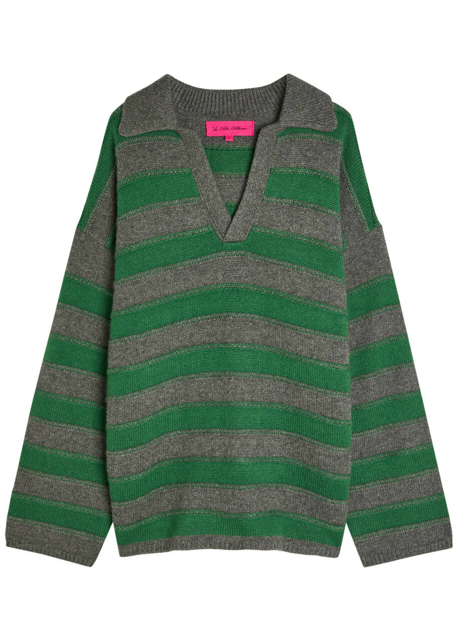 The Elder Statesman Dune Striped Cashmere Rugby Jumper Dark Green