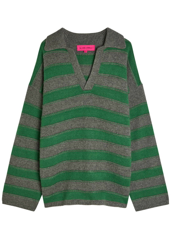Photo: The Elder Statesman Dune Striped Cashmere Rugby Jumper Dark Green