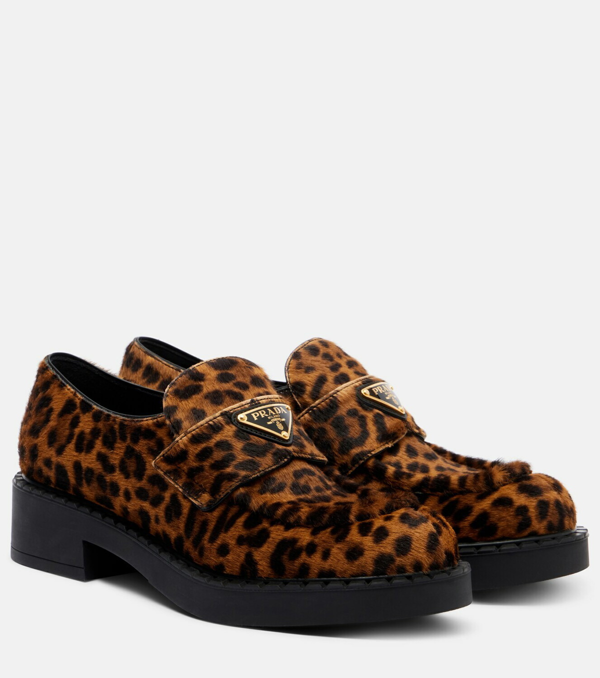 Prada Leopard-print calf hair penny loafers