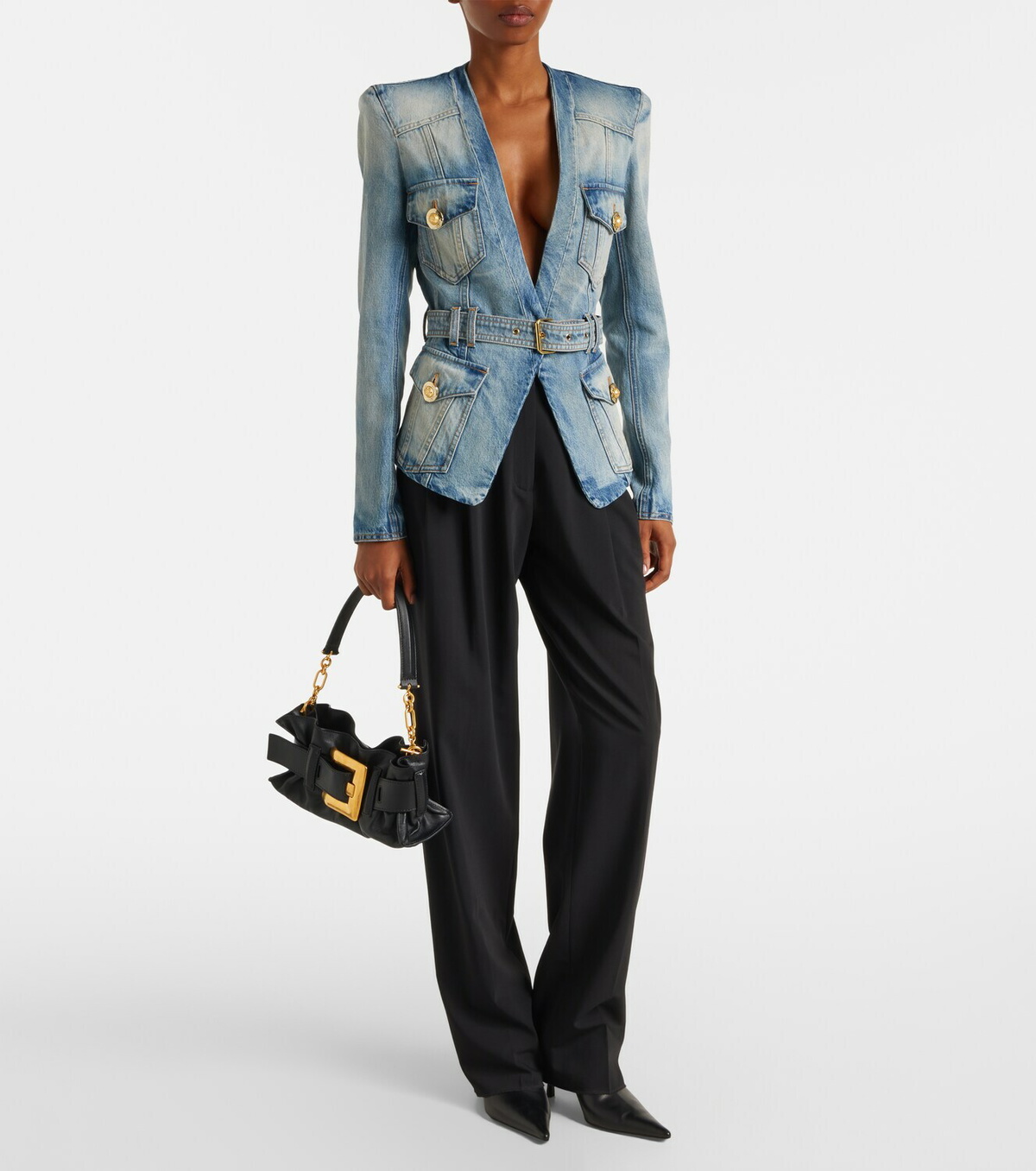Balmain Belted cotton denim jacket