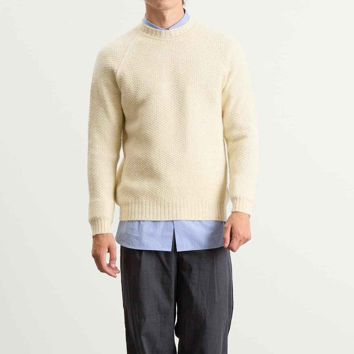 John Smedley Men's Couper Moss Stitch British Wool Jumper in Fleece