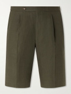 De Petrillo - Straight-Leg Pleated Linen Shorts - Green