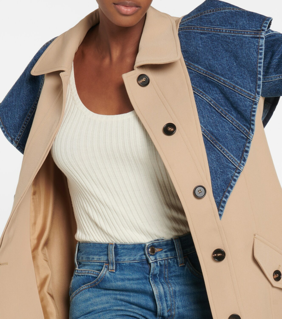 Chloe - Denim-paneled wool twill trench coat