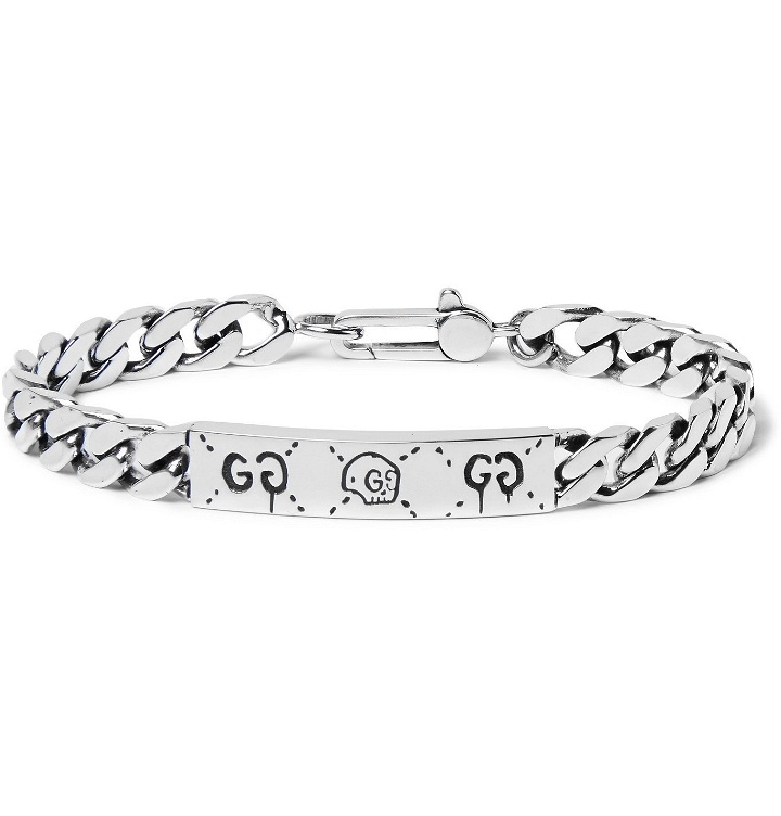 Photo: GUCCI - Ghost Engraved Sterling Silver ID Bracelet - Silver