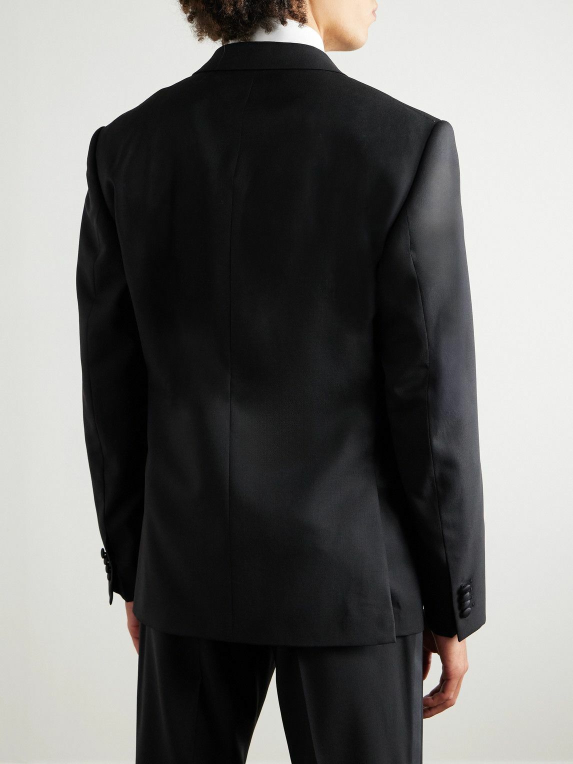 Mr P. - Double-Breasted Slim-Fit Satin-Trimmed Virgin Wool-Twill Tuxedo Jacket - Black