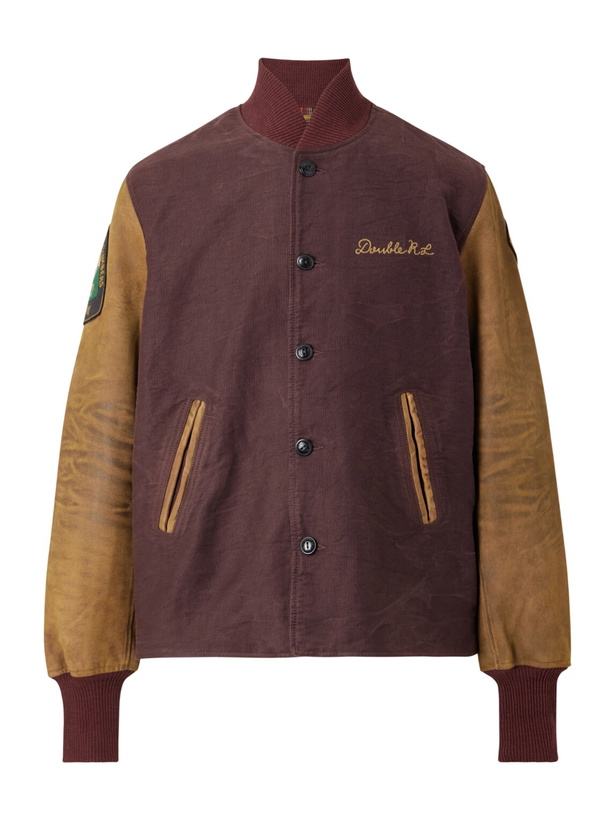 Photo: RRL - Logo-Embroidered Cotton-Corduroy and Leather Bomber Jacket - Burgundy