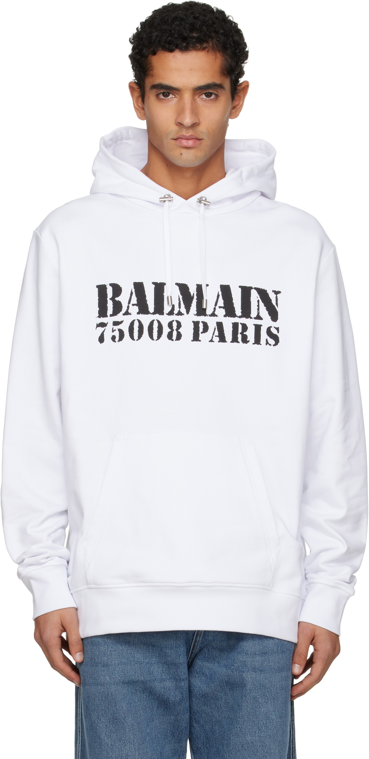 Balmain White 'Balmain' Stamp Printed Hoodie
